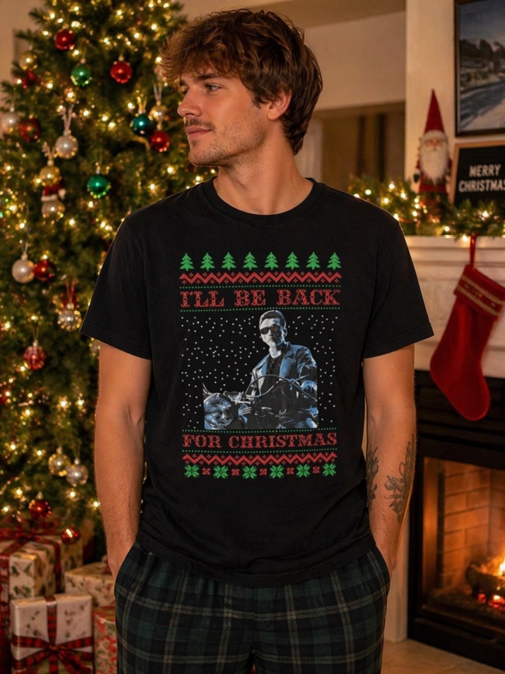 Terminator Ugly Christmas Shirt XL Funny Holiday Graphic Tee I’ll Be Back